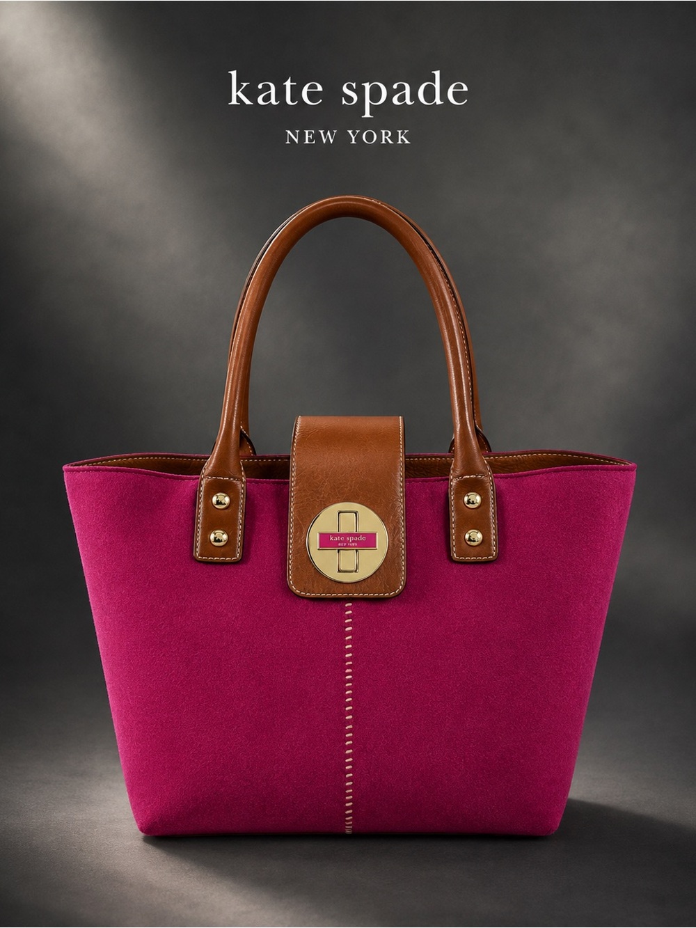 Kate Spade New York Fuchsia Wool Felt Leather Turn-Lock Tote Bag